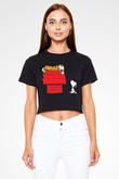 Peanuts Siyah Crop Top Tişört