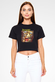 Pestilence Baskılı Siyah Crop Top Kadın Tişört - Tshirt