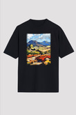 Peyzaj Siyah Unisex Oversize Tişört T-Shirt