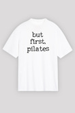 Pilates Baskılı Unisex Beyaz Oversize Tişört - Tshirt