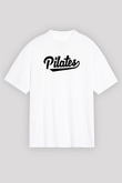 Pilates Baskılı Unisex Beyaz Oversize Tişört - Tshirt