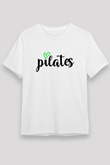 Pilates Baskılı Unisex Beyaz Tişört - Tshirt