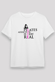 Pilates Baskılı Unisex Beyaz Tişört - Tshirt