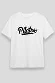 Pilates Baskılı Unisex Beyaz Tişört - Tshirt