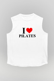 Pilates Baskılı Unisex Kolsuz Beyaz Tişört