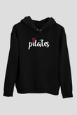 Pilates Baskılı Unisex Siyah Kapüşonlu Sweatshirt
