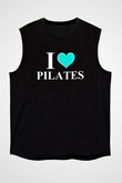 Pilates Baskılı Unisex Siyah Kolsuz Tişört