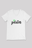 Pilates Baskılı Unisex V Yaka Tişört - Tshirt