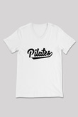 Pilates Baskılı Unisex V Yaka Tişört - Tshirt