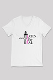 Pilates Baskılı Unisex V Yaka Tişört - Tshirt