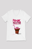 Pink Panther Beyaz Unisex V Yaka Tişört