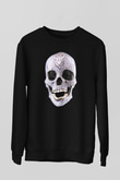 Pırlanta Taşlı Kurukafa Baskılı Unisex Siyah Sweatshirt