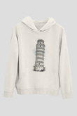 Pisa Kulesi Beyaz Unisex Hoodie