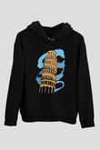 Pisa Kulesi Siyah Unisex Hoodie
