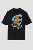 Pisa Kulesi Siyah Unisex Oversize Tişört T-Shirt