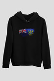 Pitcairn Adaları - Pitcairn İslands Bayrağı Baskılı Unisex Siyah Kapüşonlu Sweatshirt