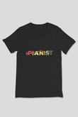 Piyanist Siyah Unisex V Yaka Tişört