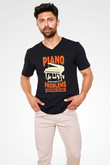 Piyanist Siyah Unisex V Yaka Tişört