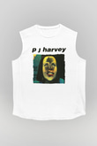 Pj Harvey Baskılı Beyaz Unisex Kolsuz Tişört - Tshirt