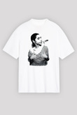 Pj Harvey Baskılı Beyaz Unisex Oversize Tişört - Tshirt