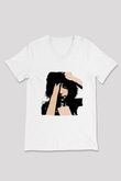 Pj Harvey Baskılı Beyaz Unisex V Yaka Tişört - Tshirt