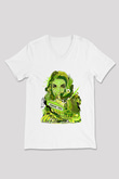 Pj Harvey Baskılı Beyaz Unisex V Yaka Tişört - Tshirt