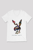 Playboi Carti Baskılı Beyaz Unisex V Yaka Tişört - Tshirt