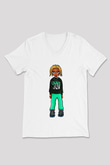 Playboi Carti Baskılı Beyaz Unisex V Yaka Tişört - Tshirt