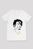 Playboi Carti Baskılı Beyaz Unisex V Yaka Tişört - Tshirt