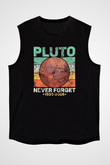 Plüton Çizim Unutma Baskılı Unisex Kolsuz Siyah Tişört - Tshirt