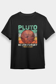 Plüton Çizim Unutma Baskılı Unisex Siyah Tişört - Tshirt