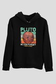 Plüton Çizim Unutma Baskılı Unisex Siyah Kapüşonlu Sweatshirt