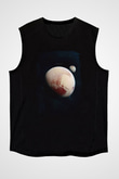 Plüton Fotoğraf Baskılı Unisex Kolsuz Siyah Tişört - Tshirt