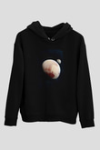 Plüton Fotoğraf Baskılı Unisex Siyah Kapüşonlu Sweatshirt