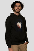 Plüton Fotoğraf Baskılı Unisex Siyah Kapüşonlu Sweatshirt