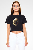 Plüton Siyah Crop Top Tişört