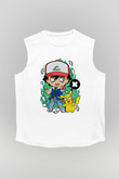 Pokemon Baskılı Unisex Beyaz Kolsuz Tişört
