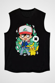 Pokemon Baskılı Unisex Siyah Kolsuz Tişört