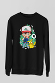 Pokemon Baskılı Unisex Siyah Sweatshirt