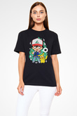 Pokemon Baskılı Unisex Siyah Tişört