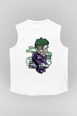 Poker Roket Rider Baskılı Unisex Beyaz Kolsuz Tişört