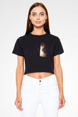 Poker Siyah Crop Top Tişört