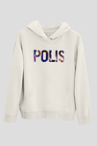 Polis Beyaz Unisex Kapüşonlu Sweatshirt