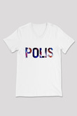 Polis Beyaz Unisex V Yaka Tişört