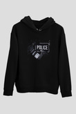 Polis Siyah Unisex Kapşonlu Sweatshirt