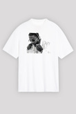 Pop Smoke Baskılı Beyaz Unisex Oversize Tişört - Tshirt