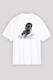 Pop Smoke Baskılı Beyaz Unisex Oversize Tişört - Tshirt