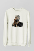 Pop Smoke Baskılı Beyaz Unisex Sweatshirt