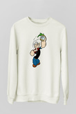 Popeye Beyaz Unisex Sweatshirt