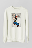 Popeye Beyaz Unisex  Sweatshirt